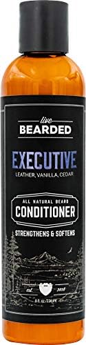 Live Bearded: Beard Conditioner - Executive - Facial Hair Conditioner - 8 oz. - Strengthens and Softens - All-Natural Ingredients with Biotin, Coconut Oil, Argan Oil, and Caffeine - Made in the USA