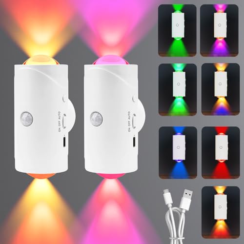 2PCS Intelligentes LED-Nachtlicht mit Bewegungssensor, Nachtlicht mit Bewegungsmelder, Lampe mit Bewegungsmelder Innen, RGB Farbverlauf AUTO/Dauer-EIN Dimmbar Lamp für Wohnzimmer Balkon Treppenhaus