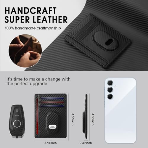 GAOCHALE Slim Wallet for Samsung Smarttag2 Front Pocket Minimalist Leather Wallet Compatible with Samsung Tag RFID Blocking Card Holder(Carbon) 6