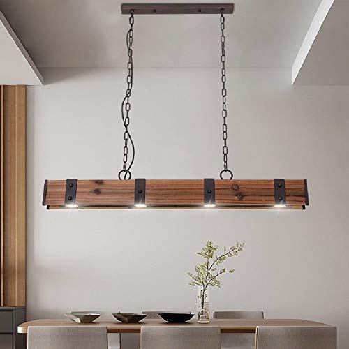 KunMai Industrial Loft Style 4-Light LED Linear Rust/Black Wood & Metal Island Pendant Light (Rust)