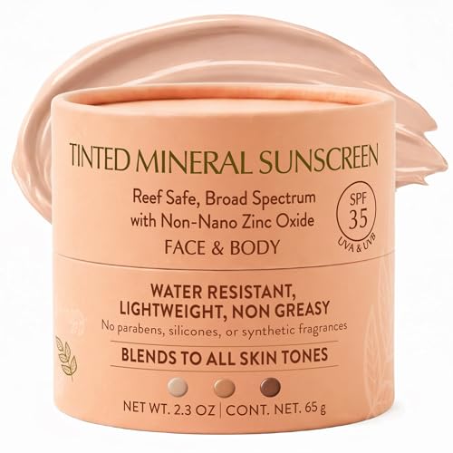 NATÚ BOTANICALS Tinted Mineral Face and Body Sunscreen SPF 35 - Mineral Zinc Oxide Sunblock Lotion...