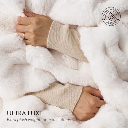 EverGrace Ultra Soft Luxury Fluffy Faux Rabbit Fur Throw Blanket, Thick Warm Bubble Throw for Bed, Cozy Plush Reversible Blankets for Couch, Chair, Sofa, Ivory White, 60x80 Inches - Image 4