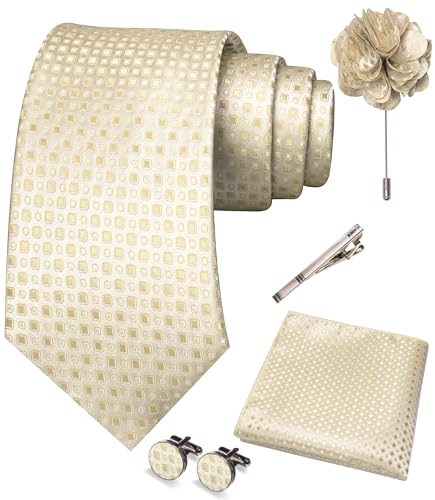 Image of JEMYGINS Mens Tie and Pocket Square,Lapel Pin,Cufflinks,Tie Clip Sets with Gift Box 5PCS