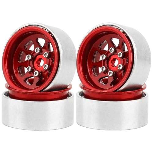 Pothyes 1.0 Beadlock Wheel -3.78mm Offset Wheel Rims for 1/18 1/24 RC Crawler Car Axial AX24 SCX24 FMS FCX24 TRX4M Upgrades (Dark red)
