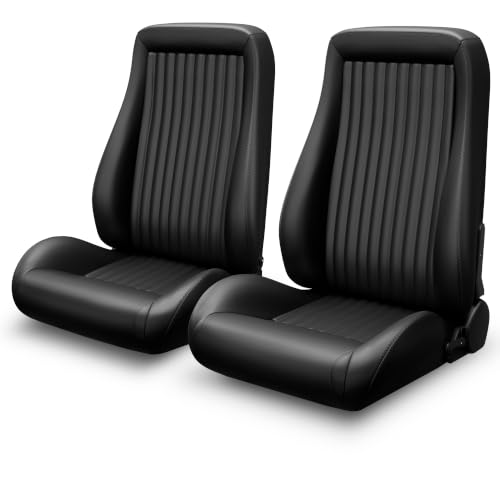 2 Pieces Universal Racing Seats with Dual Lock Sliders, 1 Pair PVC Leather Bucket Seats for Cars, Adjustable Car Seats, Driver and Passenger Side (Black 14)