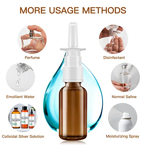 Nasal Spray Bottle, 3 Pcs 30ML/1oz Glass Amber Refillable Fine Mist Sprayers Atomizers, Small Empty Nasal Sprayer with Funnels and Labels