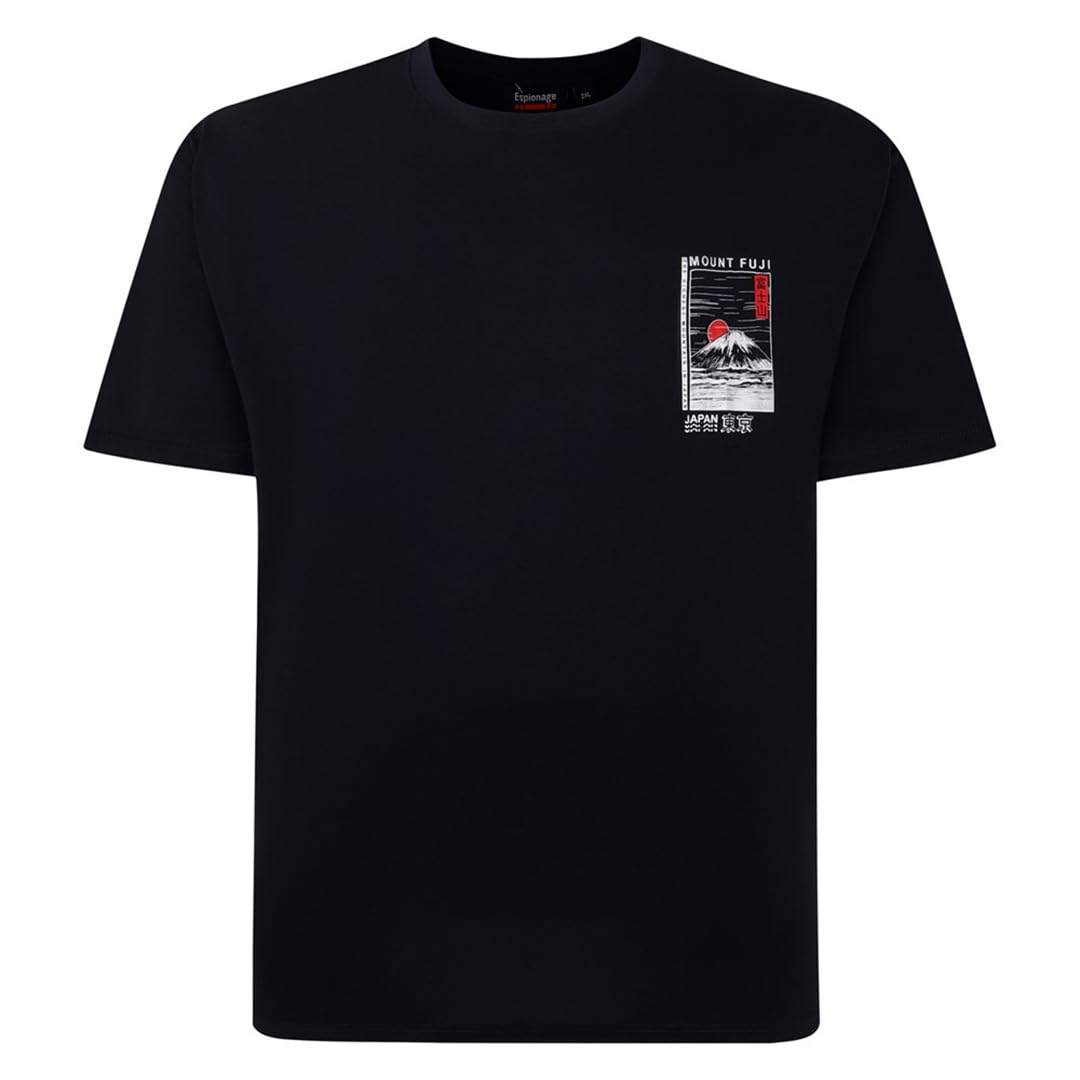 Espionage Men's Black Short Sleeve T-Shirt For With Back Print In 5XL