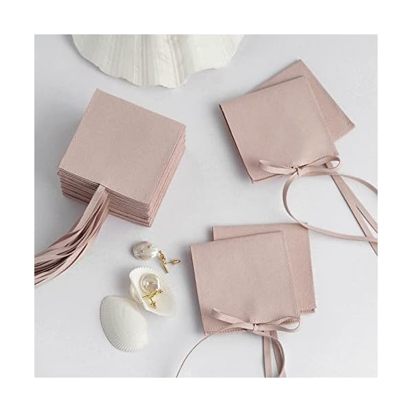 PandaSew Bolsa de joyería de microfibra de lujo de 8 x 8 cm, estilo sobre de regalo con cuerdas y divisor, 4 colores… - Imagen 7
