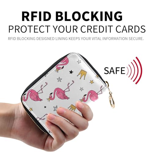Leather Wallet Women RFID Blocking Credit Card Holders Small Zipper Card and Cash Holder Watercolor Pink Flamingos White2