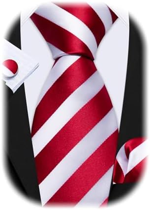 Barry.Wang Silk Tie Set for Men Red White Stripe