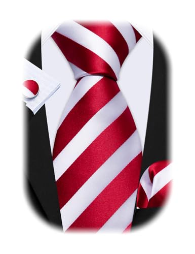 Image of Barry.Wang Tie Sets for Men Silk Stripe Necktie Woven Checkered Handkerchief Cufflinks Formal Business Wedding