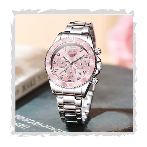 Image of OLEVS Watch for Women Luxury Stylish Diamond Analog Quartz Chronograph Elegant Silver Stainless Steel Chain Waterproof Date Ladies Wrist Watch