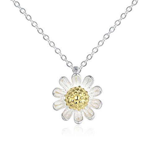HMILYDYK Collar de plata de ley 925 delicado con colgante de flor de girasol chapado en oro para mujeres y niñas, circonita Cover