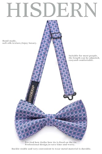 Image of HISDERN Mens Plaid Bow Tie Set Pocket Square and Cufflinks Bowtie