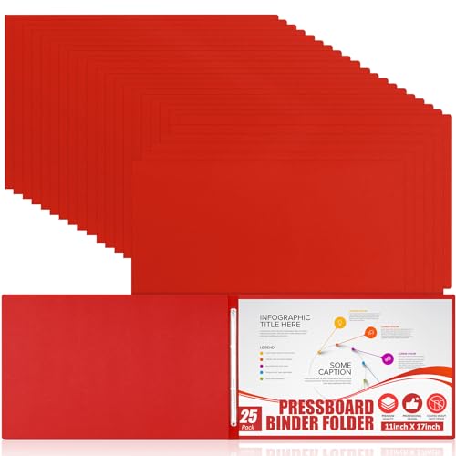 25 Pcs Pressboard Report Cover, 3" Capacity Presentation Binder Folder with Metal Prong Paper Fastener to Neatly Bind Reports Proposals Transcripts, Other Documents (11x17 Inch,Red)