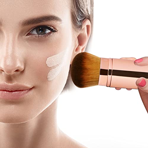 Unimeix Sunscreen Brush For Face Retractable Kabuki Brush Sunscreen Applicator For Kids Blush Brush Foundation Makeup Brushes For Liquid Makeup, Cream，Flawless Powder Gold，Round Top #TOP2