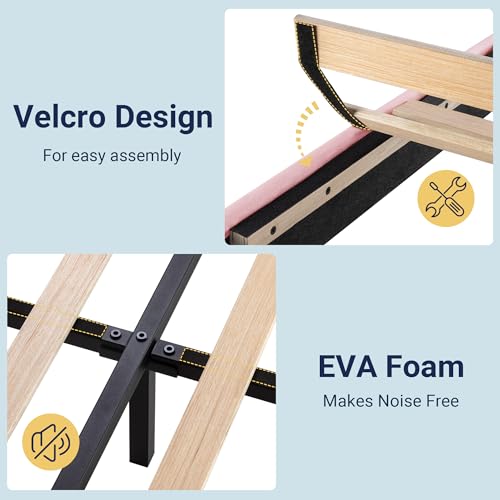 image for Allewie Twin Size Platform Bed Frame with Velvet Upholstered Headboard