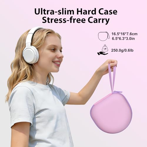 Image of Headphone Headset Case for JLab JBuds Lux ANC /Beats /JBL /TOZO /BERIBES /Picun /KVIDIO Noise Cancelling Over-Ear Foldable Headphone, Pink+Green Edge