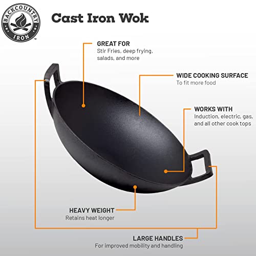 Backcountry Iron 14 Inch Cast Iron Wok With Flat Base And Handles #TOP2