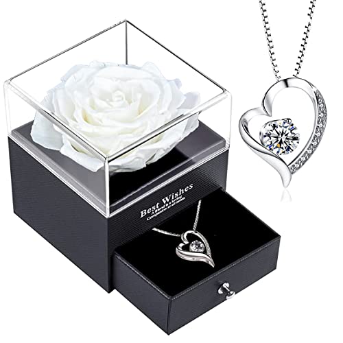 Rosa eternelle con joyas de plata 925, collar para mujer, caja de...