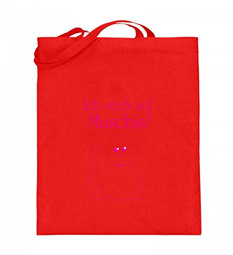 Sac en toile de jute Ich steh auf Muschis grand format rouge rubis, cabas fourre-tout 38cm-42cm
