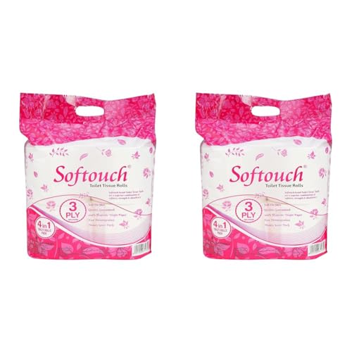 Image of Softouch 3 Ply Toilet Paper Tissue - 4 Rolls (375 Sheets Per Roll) (Pack of 2)