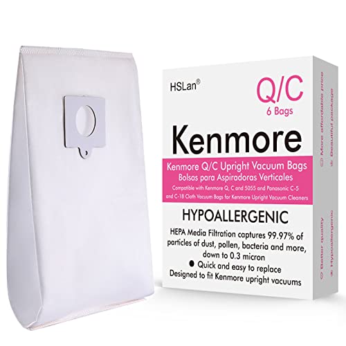 Compatible with Kenmore Type Q/C HEPA Vacuum Bags, Hypoallergenic, Perfect Alternative to Kenmore 53292 Vacuum Bags. 6 Bags