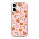 KatocZarl Pink Fall Aesthetic Phone Case Compatible with iPhone 16 Plus，Autumn Pumpkin Leaves Sweater Hat Cool Trendy TPU Bumper Protective Cover Case for iPhone 16 Plus