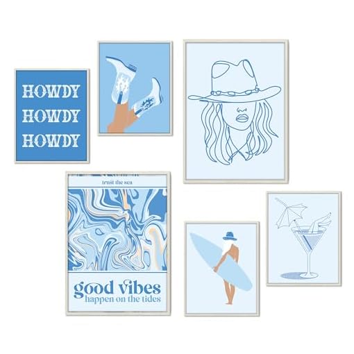 Western Cowgirl Room Decor Aesthetic Coastal Cowgirl Wall Art Blue Posters Prints Howdy Wall Art Aesthetic Surf Granddaughter Girls Beach Decorations Poster Preppy Cowboy Wall Art Prints