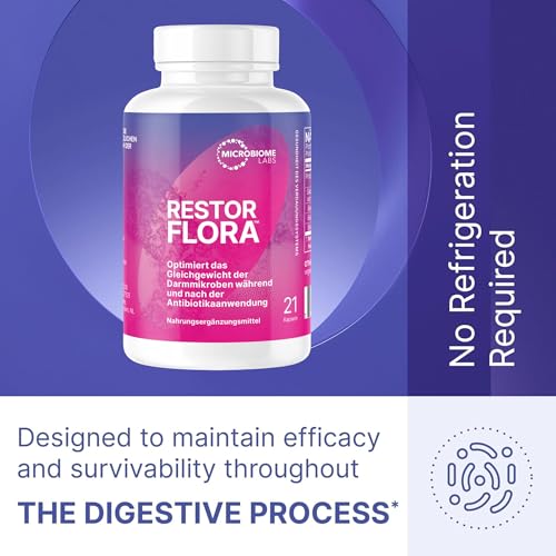 Microbiome Labs RestorFlora 21 Kapseln – Veganes Probiotikum mit Saccharomyces boulardii & Bacillus-Sporen zur Unterstützung der Darmflora und Verdauung, für Männer & Frauen