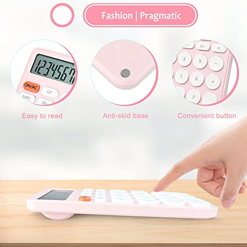 VEWINGL Standard Calculator 12 Digit,Desktop Large Display and Buttons,Calculator with Large LCD Display for Office,School, Home & Business Use,Automatic Sleep,with Battery (Pink and White) - Thumbnail 3