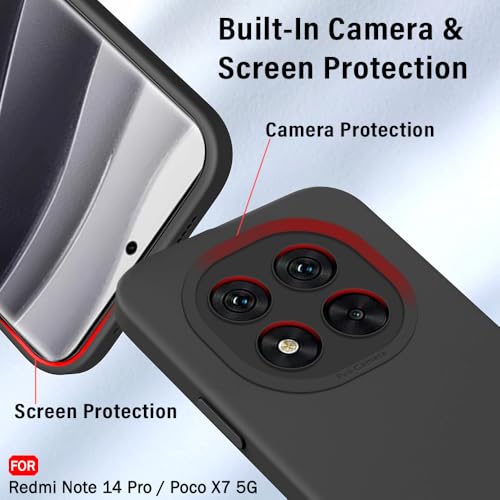 Image of TheGiftKart Liquid Silicon Back Cover Case for Mi Redmi Note 14 Pro /Poco X7 5G | Stylish Camera Protection Module | Micro-Fibre Lining Inside | Shockproof Back Cover Case (Silicone, Black)