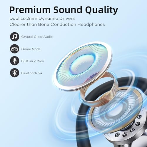 Open Ear Wireless Bluetooth 5.4 Headphones, Ultra-Light Earbuds with Dual Mic, ENC Clear Calls, Touch Control, Air Conduction, Sweat Resistant IPX5 Earphones for Kids, Adults, Running, Hiking(Black) - Thumbnail 3