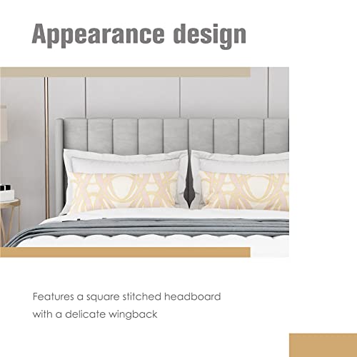 Image of AGARTT Upholstered Platform Bed Frame Queen Size, Light Grey Linen