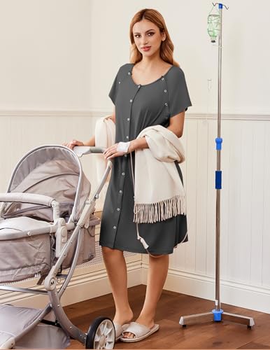 Image of Ekouaer Labor Delivery Gown Nursing Braeastfeeding Dress Maternity Clothes