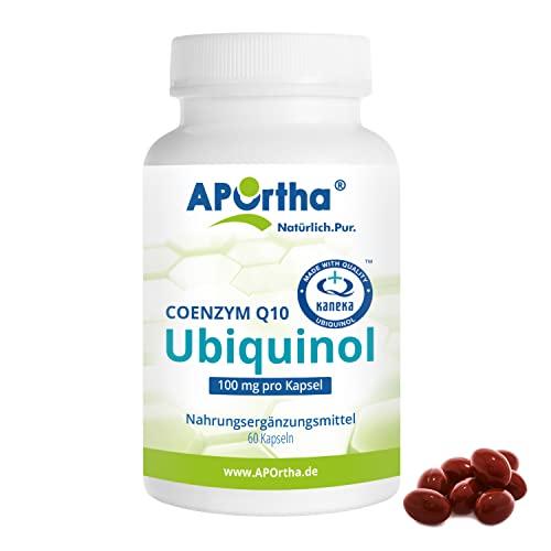 APOrtha Kaneka Ubiquinol Coenzym Q10 100 mg 60 Kapseln I CoQ10 Kapseln hochdosiert 100mg I Hohe Bioverfügbarkeit durch bioaktives Ubiquinol I 2-fach Patentierter Rohstoff I Tagesdosis 1 Kapsel