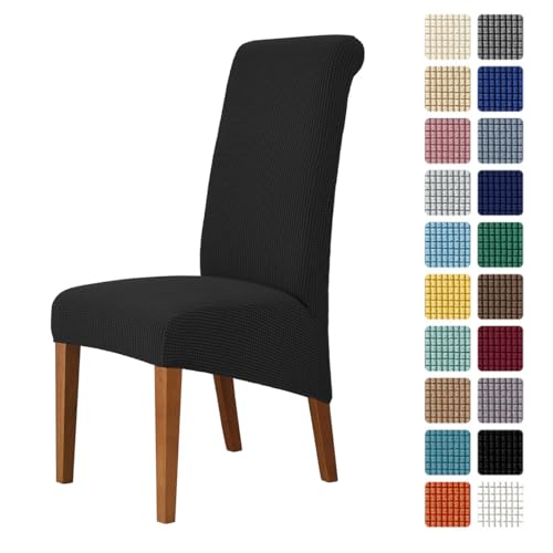 Odot Chair Covers Set of 2/4/6, Elastic Dining Chairs Seat Covers Solid Colours Jacquard Dining Chair Covers, Washable High Back Stretch Chair Cover for Restaurant (Black,Set of 4) — image 1