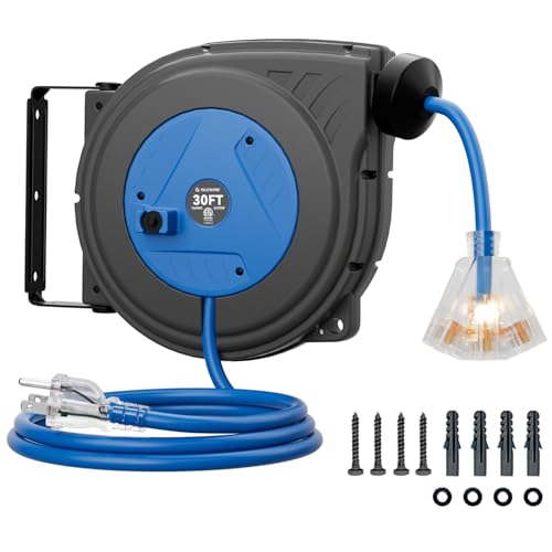 30FT Retractable Extension Cord Reel, 16AWG/3C SJTOW...