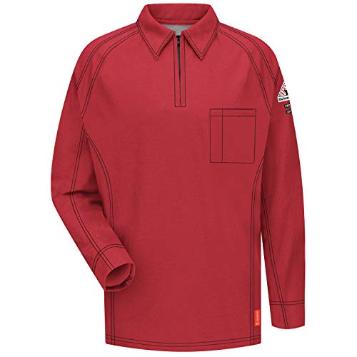 Bulwark Men's Iq Series Long Sleeve Comfort Knit Polo, Red, Medium