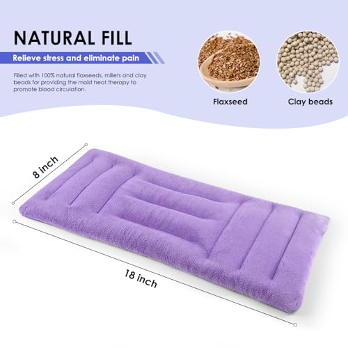 Image of Microwave Heating Pad for Pain Relief, 8 x 18 Purple | Moist Heat Pads for Neck, Shoulder, Back, Knee, Period Cramps, Rice Heat Pack Hot Compress, Reusable & Portable