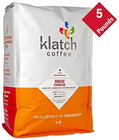 Klatch Coffee House Espresso Medium-Dark Roast, 5 Pounds, Whole Bean