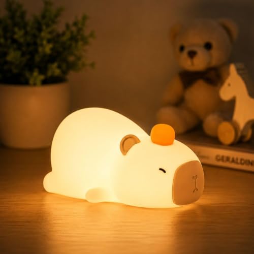 Image of Capybara Silicone Night Light for Kids & Babies | Rechargeable LED Bedside Lamp with Touch Control | Soft Squishy Nursery Light | Cute Capybara Lamp for Bedroom, Study Table & Home Decor (NL040)