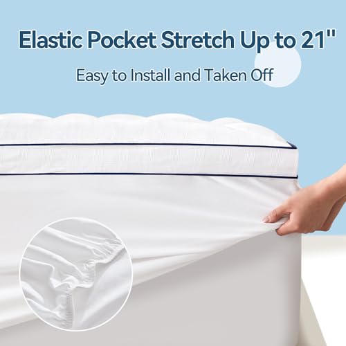 ABENE Mattress Topper for Back Pain Relief, Extra Thick Mattress Pad Pillowtop, Soft Cotton Cover with 8"-21" Deep Pocket, 1300gsm Overfilled Down Alternative Filling (Cotton White, King)