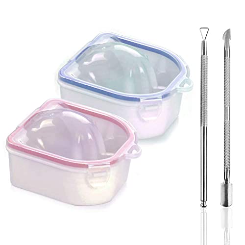 2pcs Nail Soaking Bowl Acetone Soak Off Bowl Gel Polish Dip Powder Remover Acrylic Nail Remover Kit with Triangle Cuticle Peeler and Cuticle Nail Pusher Nail Tools for Manicure Nail Salon Supplies