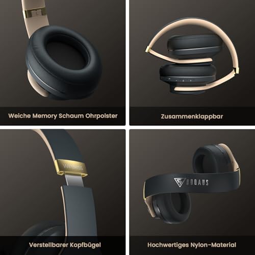DOQAUS Kopfhörer Kabellose Bluetooth, Bluetooth Kopfhörer Over Ear mit App Steuerung & 9 EQ Modi, 90 Std. Akkulaufzeit, HiFi Stereo Bass, Leicht Faltbar mit Mikrofon, für Reisen, Arbeit & Alltag, Grau
