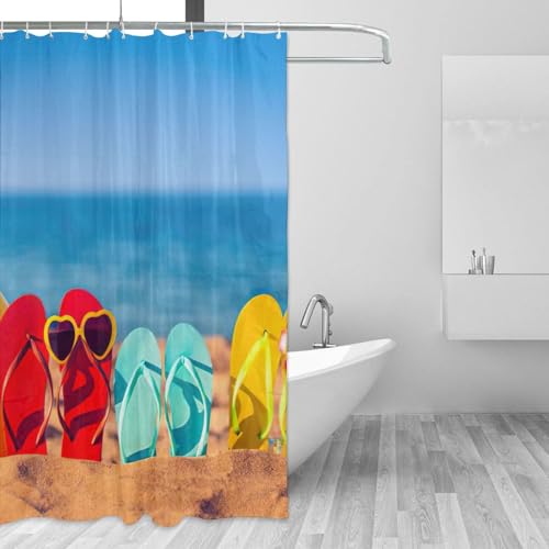 Rideau de douche imprimé plage en polyester durable avec 12 œillets