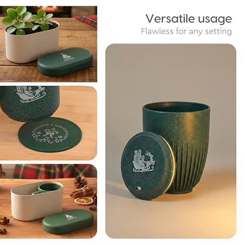 Image of Eha Earth-Friendly Christmas Gifts for Friends and Family | Secret Santa Gifts | Made with Rice Husk | Printed Christmas Mug and Coasters Set of 2, Keychain & Loopac Box | 360 ml | Fern