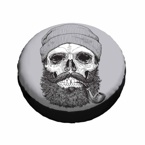 Image of Skull Spare Tire Cover 15 inch Sailor Sea Captain Hipster Pipe Beard Skeleton Man Polyester Universal Wheel Tire Cover for Trailer Camping Weatherproof for Rv SUV Truck Camper Travel