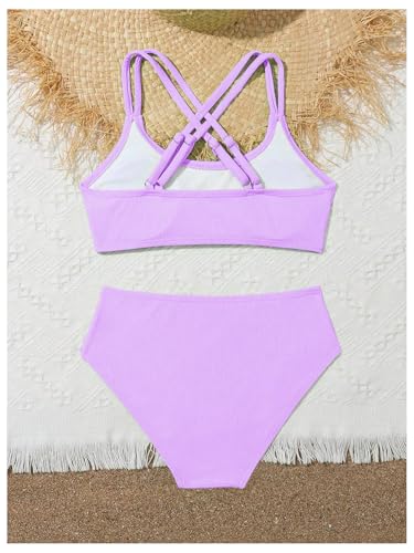 Image of Milumia Girl's 2 Piece Swimsuits Criss Cross Spaghetti Strap Bikini Sets Beachwear Bathing Suit Mauve Purple 9 Years