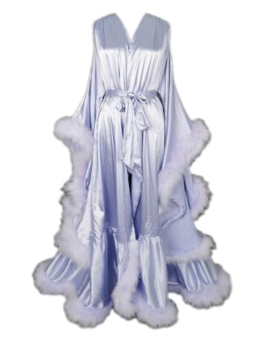 Old Hollywood Feather Robe Sexy Boudoir Robe Feather Bridal Robe Satin Long Wedding Scarf New Custom Made product thumbnail 14